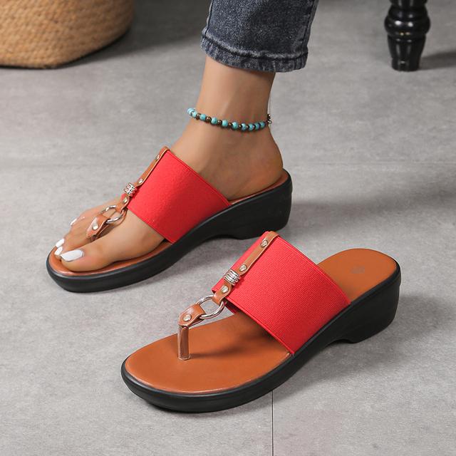 Hausschuhe Clip Toe Frauen Heels Schuhe Wedges Sandalen Plattform Casual Flip Flops 43 rot von Joom DACH