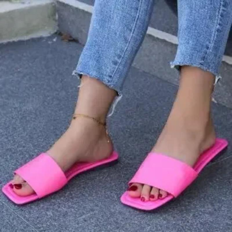 Hausschuhe Damen Ballerinas Breite Riemen Eckige Zehen Hausschuhe Sommer Strand Flip Flops Kleiderschuhe Outdoor Slingback Sandalen Weiblich 44 hellrosa von Joom DACH