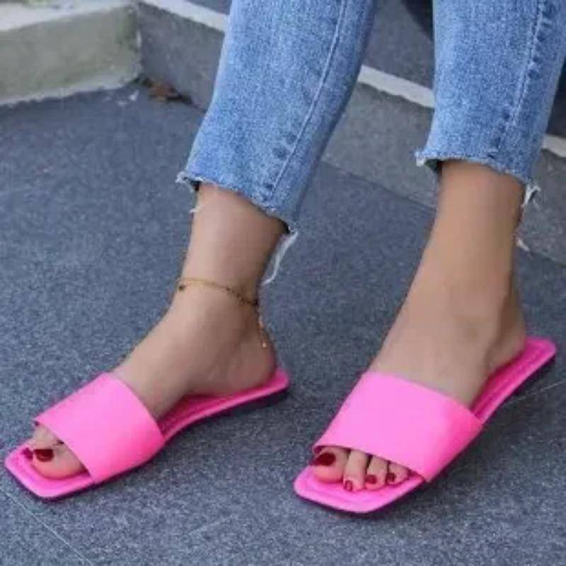 Hausschuhe Damen Ballerinas Breite Riemen Eckige Zehen Hausschuhe Sommer Strand Flip Flops Kleiderschuhe Outdoor Slingback Sandalen Weiblich 44 hellrosa von Joom DACH