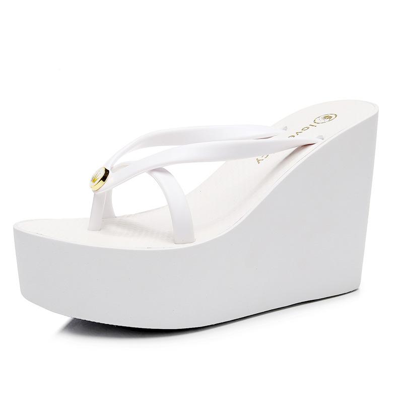 Hausschuhe Damen Sommer 11cm Dickbesohlte Rutschfeste Hausschuhe Keilsandalen 38 weiß von Joom DACH