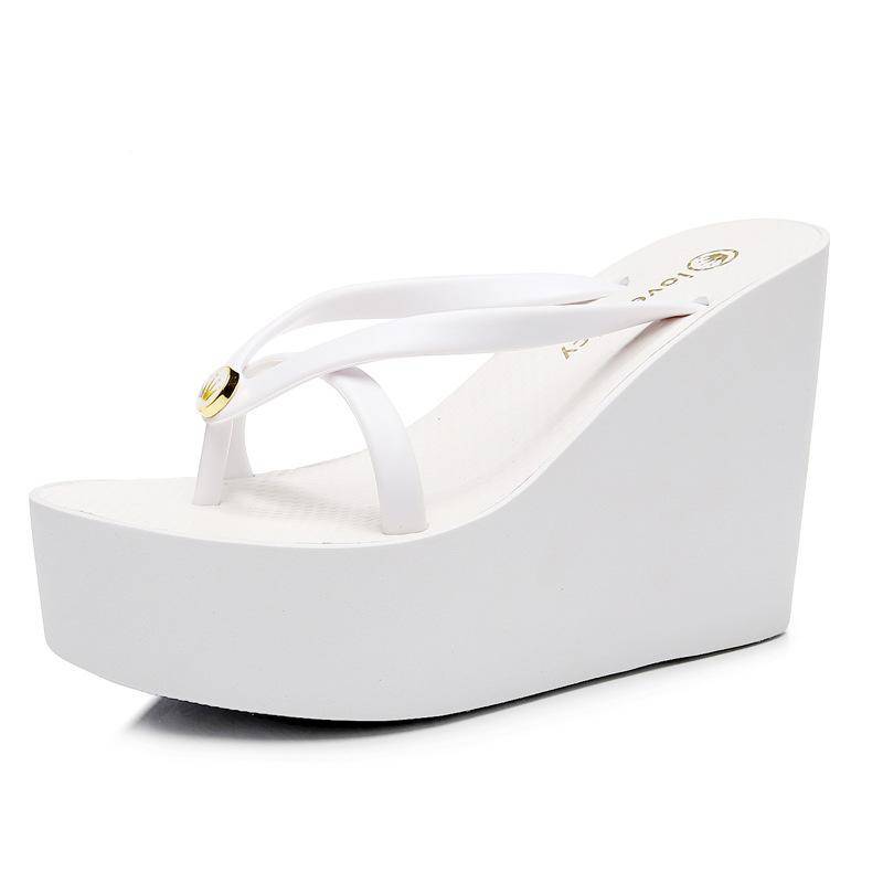 Hausschuhe Damen Sommer 11cm Dickbesohlte Rutschfeste Hausschuhe Keilsandalen 40 weiß von Joom DACH