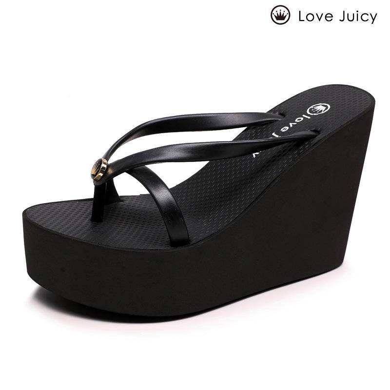 Hausschuhe Damen Sommer 11cm Dickbesohlte Rutschfeste Hausschuhe Keilsandalen 40 schwarz von Joom DACH
