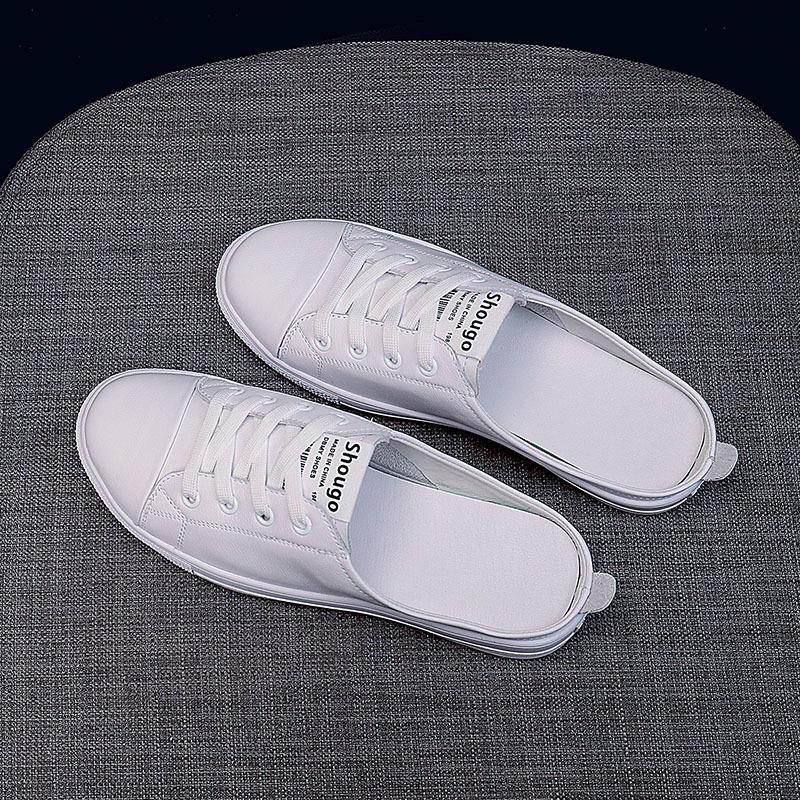 Hausschuhe Leder Kleine Weiße Schuhe Damen Baotou Sommer Neu Koreanische Version Die Allround-Flachen Halbschlappen Ohne Absatz Slipper 39 weiß von Joom DACH