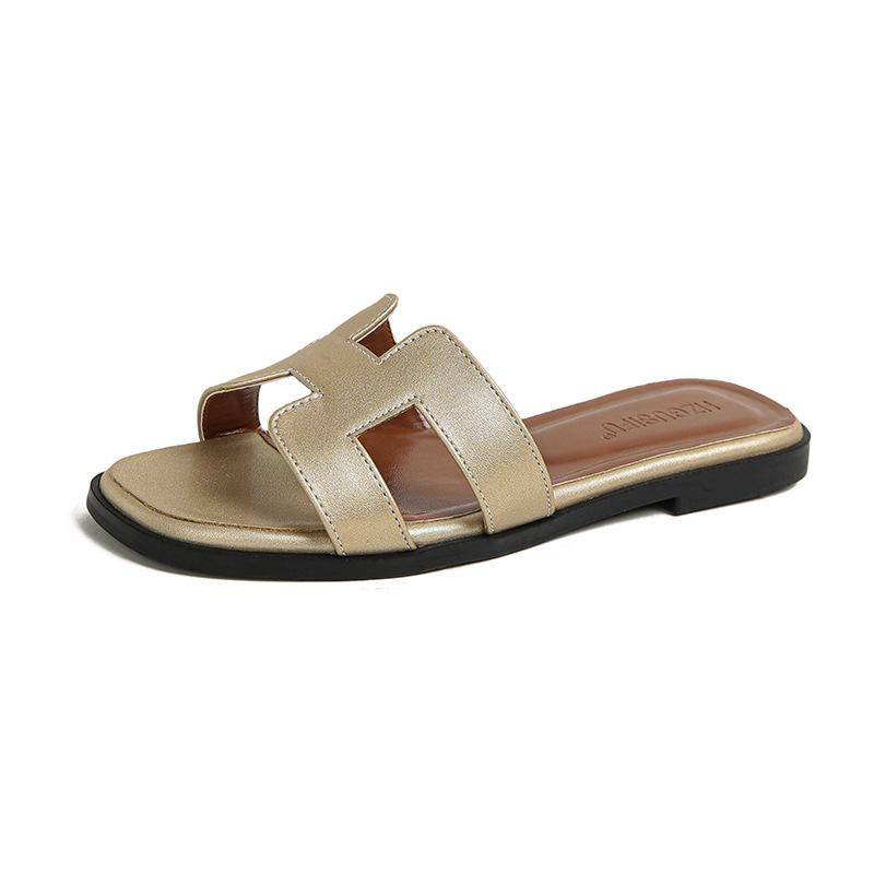 Hausschuhe für Damen zum Draußentragen 2025 neu ins Tide Frühling und Sommer vielseitige Sandalen Mode Strand flache Flip-Flops 39 gold von Joom DACH