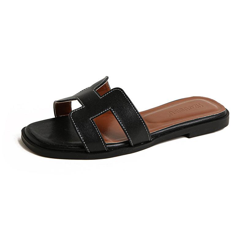 Hausschuhe für Damen zum Draußentragen 2025 neu ins Tide Frühling und Sommer vielseitige Sandalen Mode Strand flache Flip-Flops 40 schwarz von Joom DACH