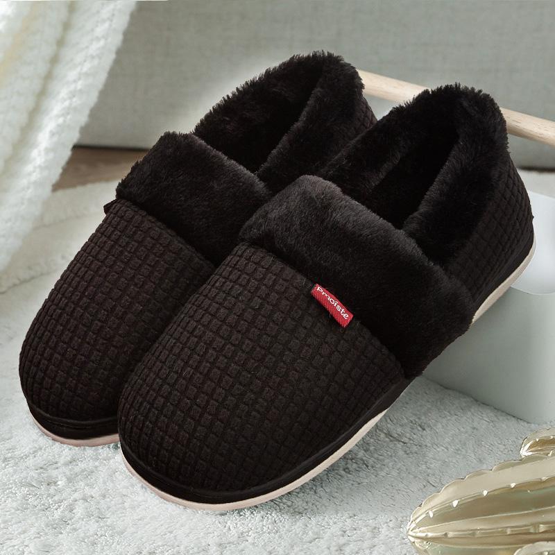 Hausschuhe für Herren, Winter, Samt, Herren-Hausschuhe, warme kurze Plüsch-Hausschuhe, rutschfeste Schlafzimmer-Hausschuhe, für Zuhause, Paar, weiche Schuhe 45 schwarz von Joom DACH