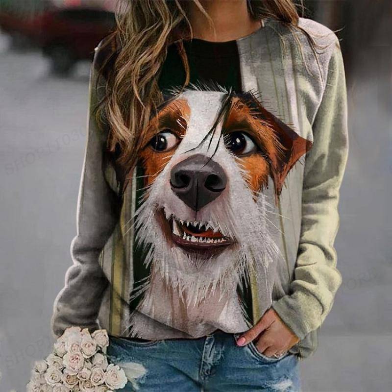 Haustier Hund Hoodie 3D Animal Print Rundhals Langarm Sweats Harajuku Hoodies Hochwertiger Mantel Mädchen Trainingsanzug Damen Sudaderas L von Joom DACH
