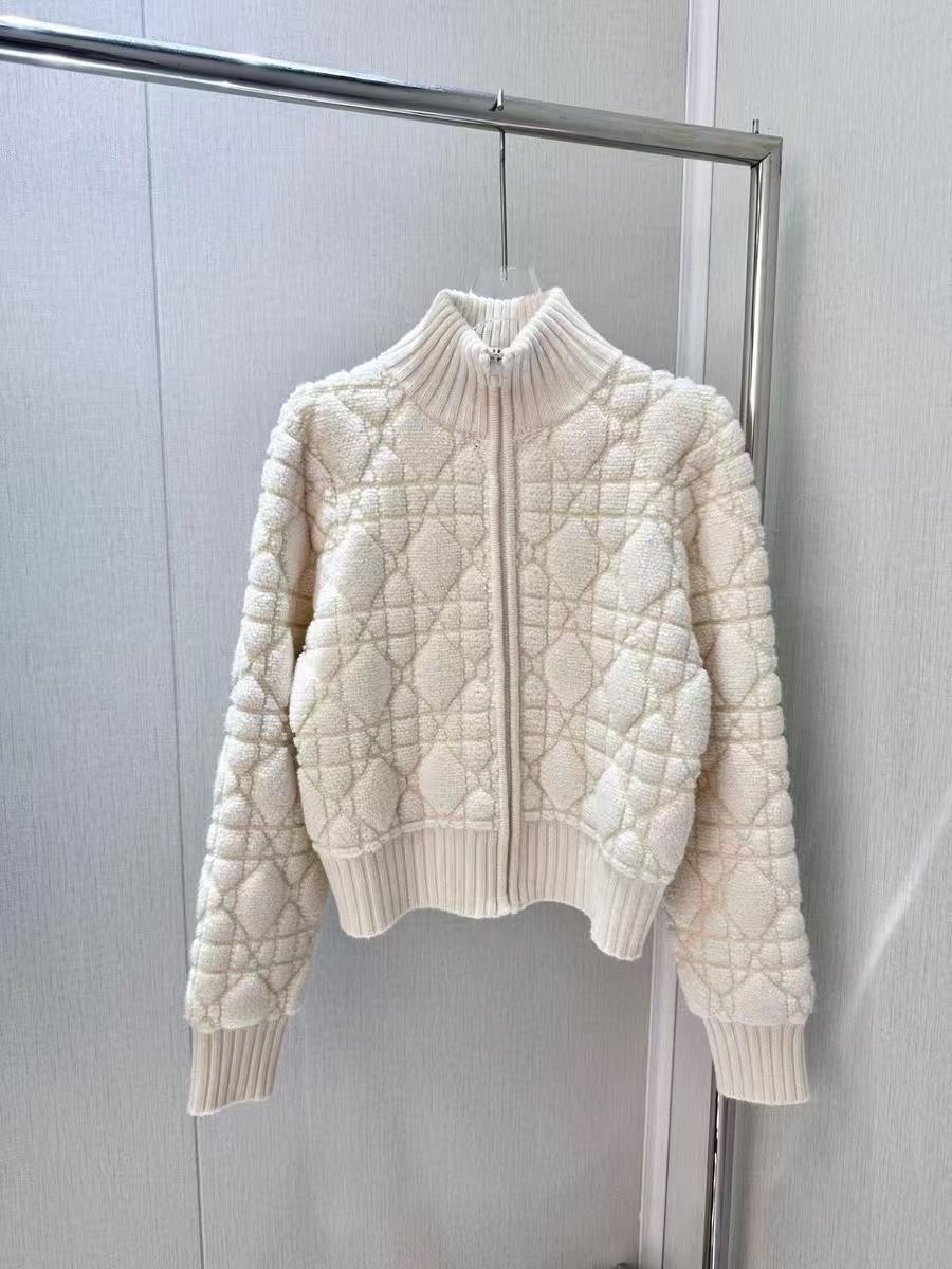 Haute Couture Französisch D Kaschmir-Mischung Diamantenmuster Reißverschluss Strickjacke Damen Strickware Small von Joom DACH
