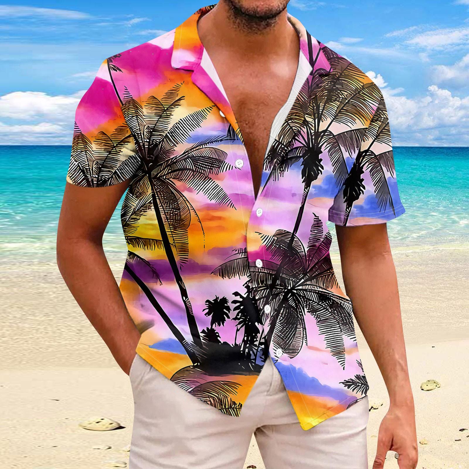 Hawaii-Hemd für Herren, lässig, modisch, Sommer, kurzärmelig, mit Knöpfen, bedrucktes T-Shirt XXL rosa von Joom DACH