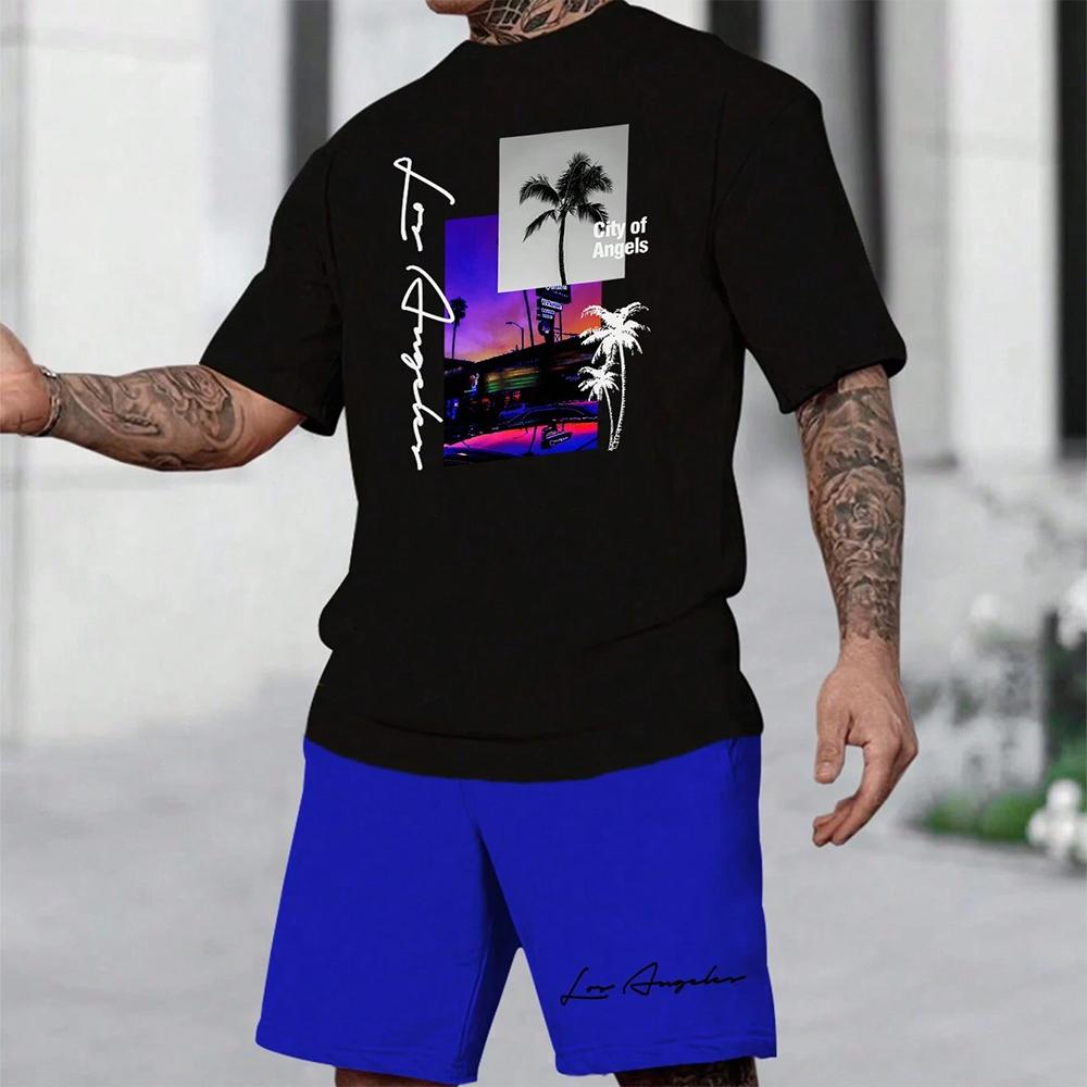 Hawaii-Set, europäisches und amerikanisches trendiges Strand-Kurzarmhemd, Herren-Dopamine-Strand-Shorts-Set, weich und bequem L von Joom DACH