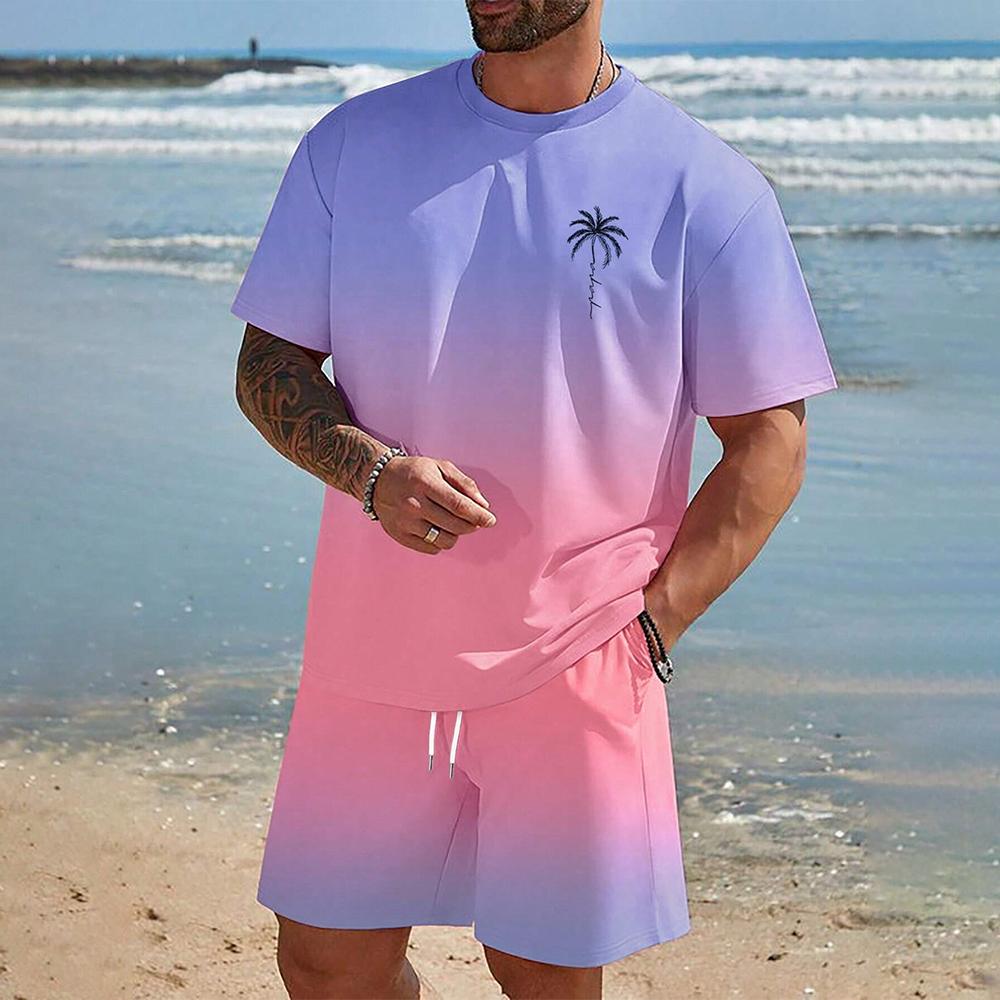 Hawaii-Set, europäisches und amerikanisches trendiges Strand-Kurzarmhemd, Herren-Dopamine-Strand-Shorts-Set, weich und bequem XL von Joom DACH