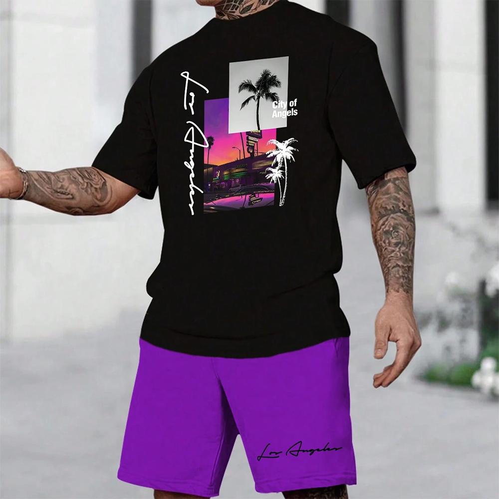 Hawaii-Set, europäisches und amerikanisches trendiges Strand-Kurzarmhemd, Herren-Dopamine-Strand-Shorts-Set, weich und bequem XL von Joom DACH