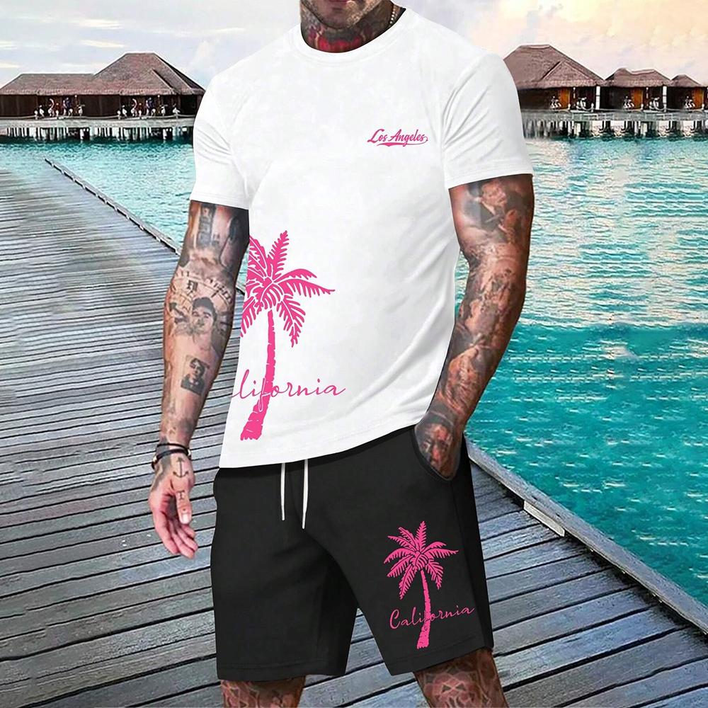 Hawaii-Set, europäisches und amerikanisches trendiges Strand-Kurzarmhemd, Herren-Dopamine-Strand-Shorts-Set, weich und bequem XL von Joom DACH