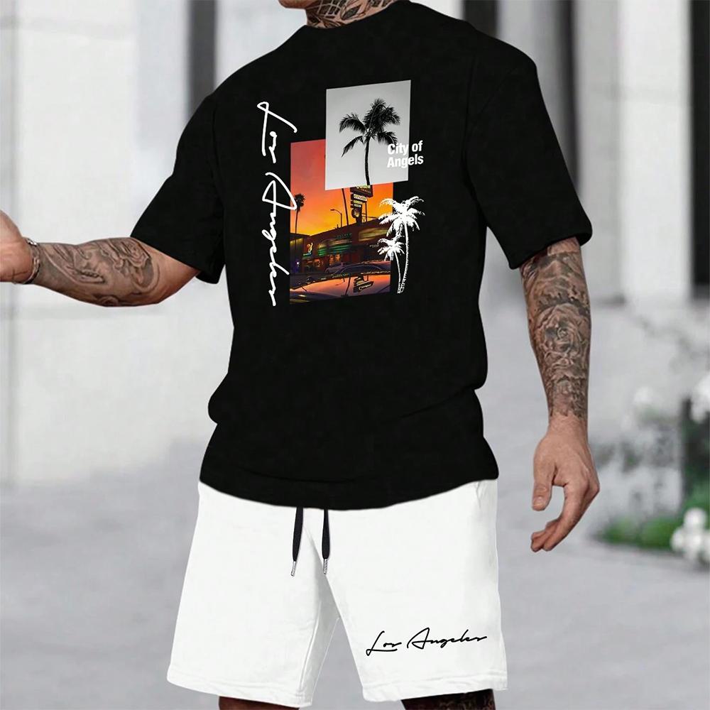 Hawaii-Set, europäisches und amerikanisches trendiges Strand-Kurzarmhemd, Herren-Dopamine-Strand-Shorts-Set, weich und bequem XL von Joom DACH