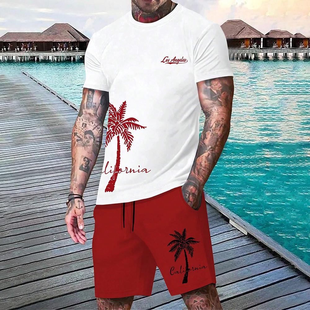 Hawaii-Set, europäisches und amerikanisches trendiges Strand-Kurzarmhemd, Herren-Dopamine-Strand-Shorts-Set, weich und bequem XL von Joom DACH