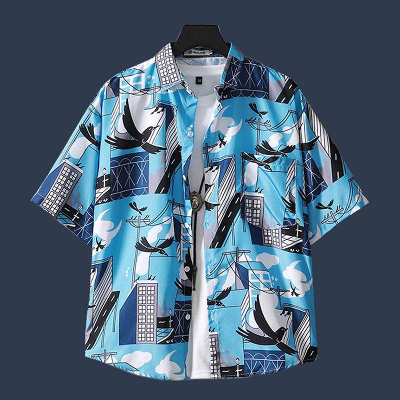 Hawaiihemd Strand T-Shirts Casual Print Unterwäsche Button Up Cardigan Plus Size Overshirt Halbarm T-Shirts Herren Kleidung Sommer XXL von Joom DACH