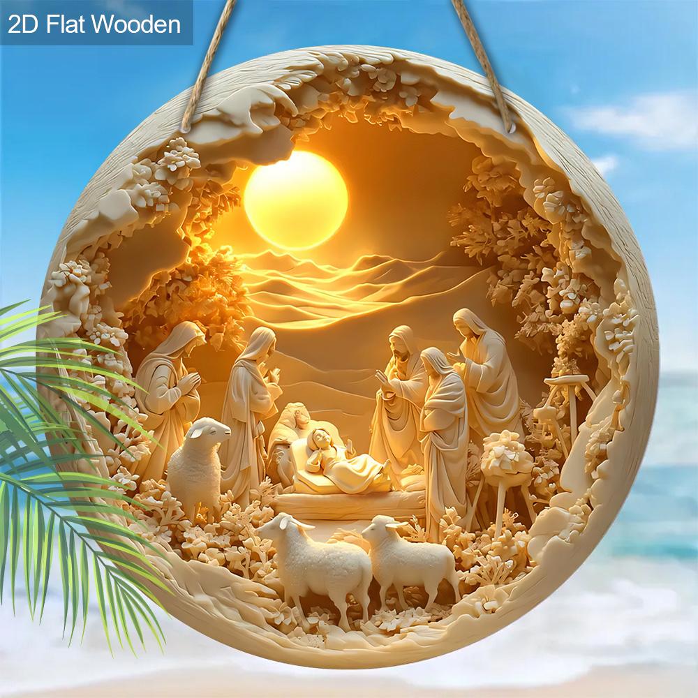 Heilige Nacht Krippenanhänger, Dekoration für Hauswände oder Türen, 2D flach aus Holz, Weihnachtsdekoration, Geschenke für Freunde und Familie 2D, Style 1, 1Pc von Joom DACH
