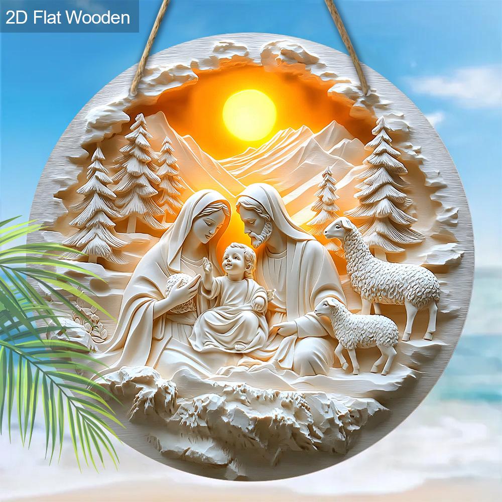 Heilige Nacht Krippenanhänger, Dekoration für Hauswände oder Türen, 2D flach aus Holz, Weihnachtsdekoration, Geschenke für Freunde und Familie 2D, Style 2, 1Pc von Joom DACH