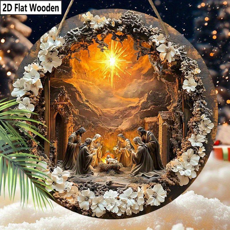 Heilige Nacht Krippenanhänger, Dekoration für Hauswände oder Türen, 2D flach aus Holz, Weihnachtsdekoration, Geschenke für Freunde und Familie 2D, Style 3, 1Pc von Joom DACH