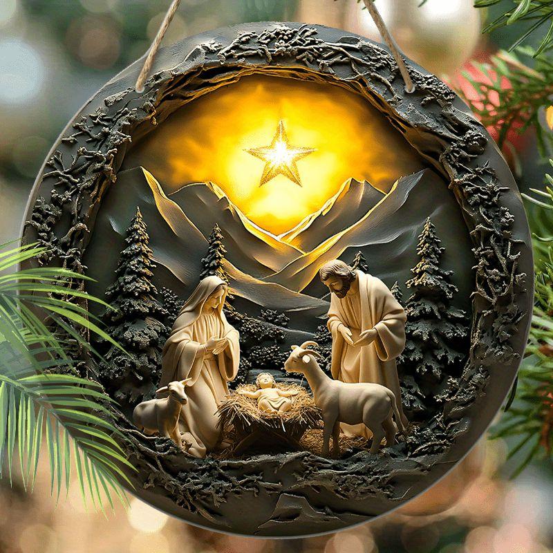 Heilige Nacht Krippenanhänger, Dekoration für Hauswände oder Türen, 2D flach aus Holz, Weihnachtsdekoration, Geschenke für Freunde und Familie 2D, Style 4, 1Pc von Joom DACH