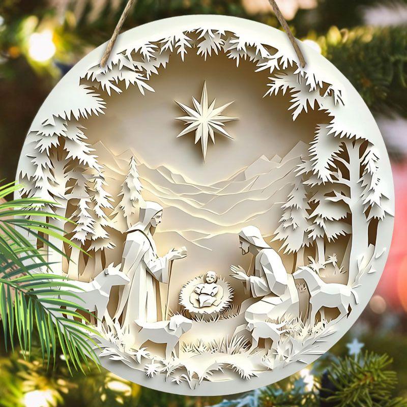 Heilige Nacht Krippenanhänger, Dekoration für Hauswände oder Türen, 2D flach aus Holz, Weihnachtsdekoration, Geschenke für Freunde und Familie 2D, Style 5, 1Pc von Joom DACH