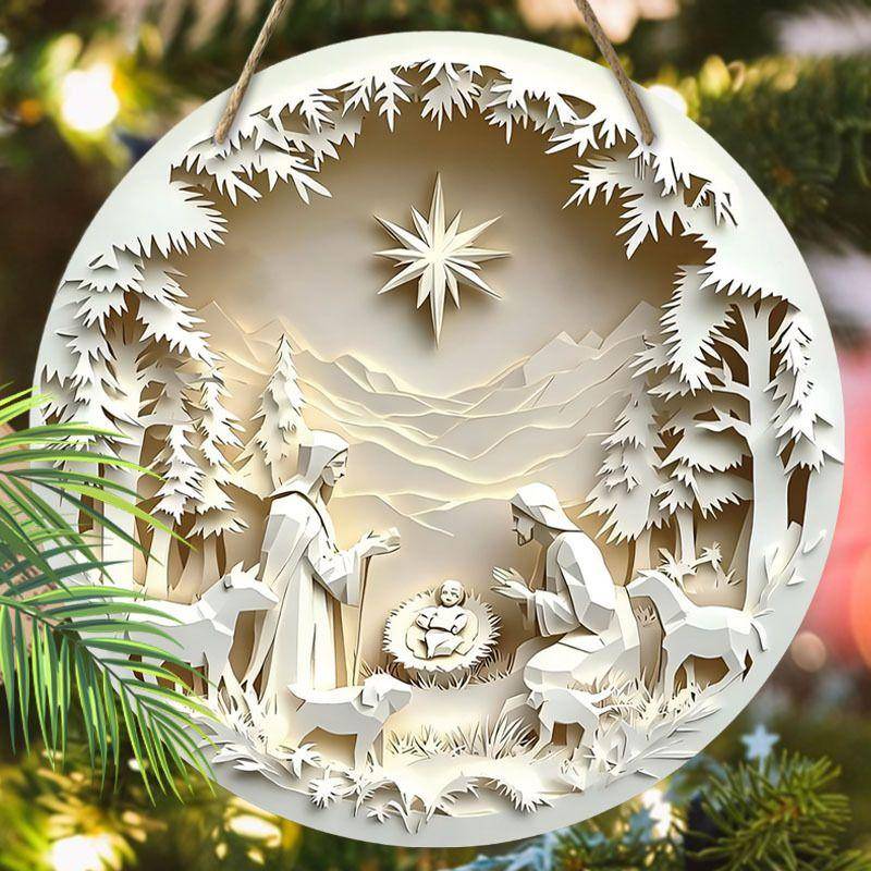 Heilige Nacht Krippenanhänger, Dekoration für Hauswände oder Türen, 2D flach aus Holz, Weihnachtsdekoration, Geschenke für Freunde und Familie 2D, Style 5, 1Pc von Joom DACH