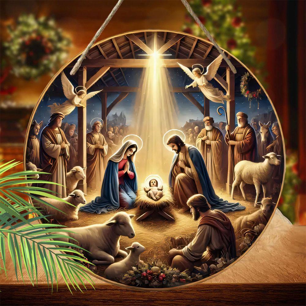 Heilige Nacht Krippenanhänger, Dekoration für Hauswände oder Türen, 2D flach aus Holz, Weihnachtsdekoration, Geschenke für Freunde und Familie 2D, Style 6, 1Pc von Joom DACH