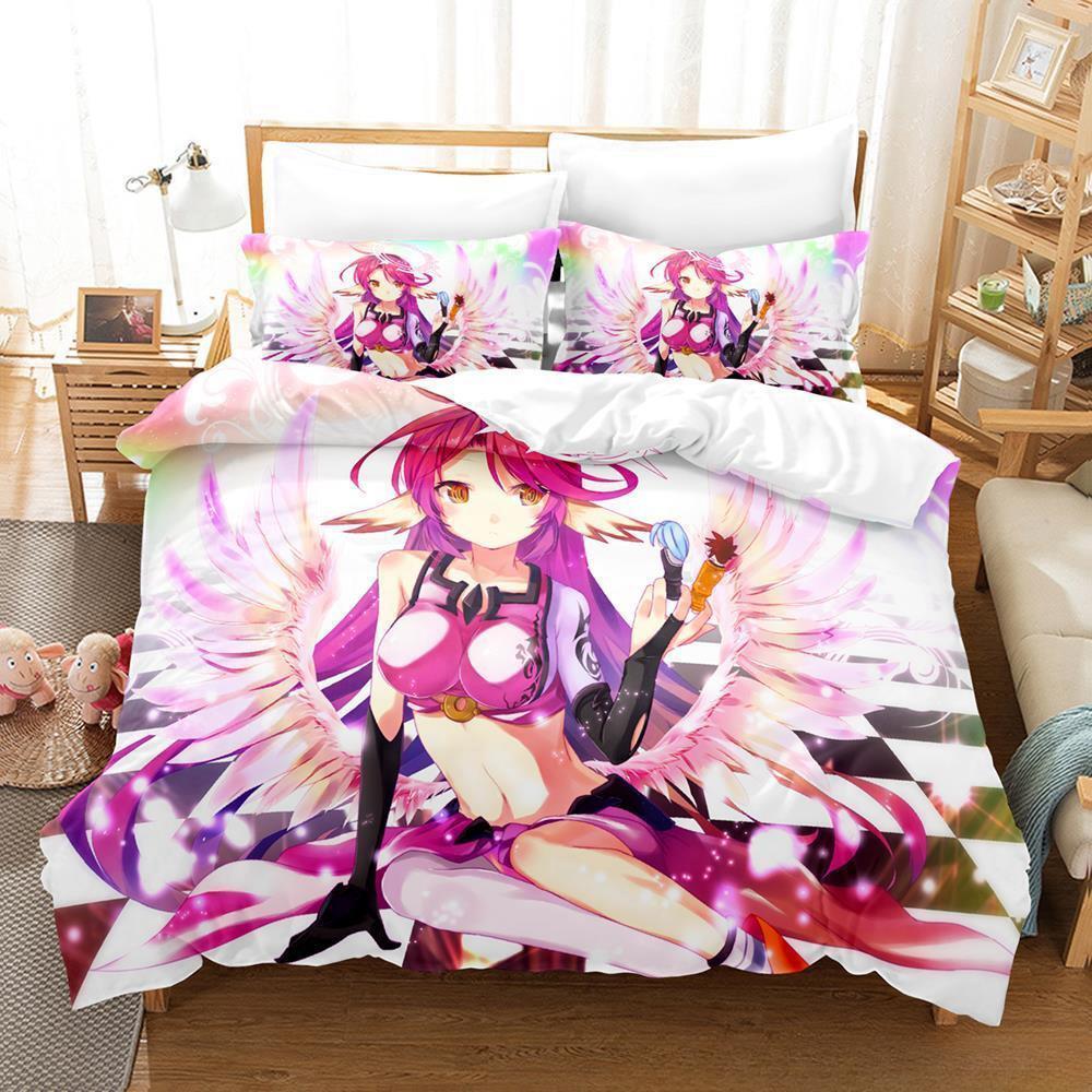 Heimtextilien No Game No Life Bettwäsche-Set Cartoon Anime dreiteiliges Set Erwachsene Kinder Schlafzimmer Bettbezug Sets 3D-Druck Kawaii Mädchen EU Twin 135x200cm von Joom DACH