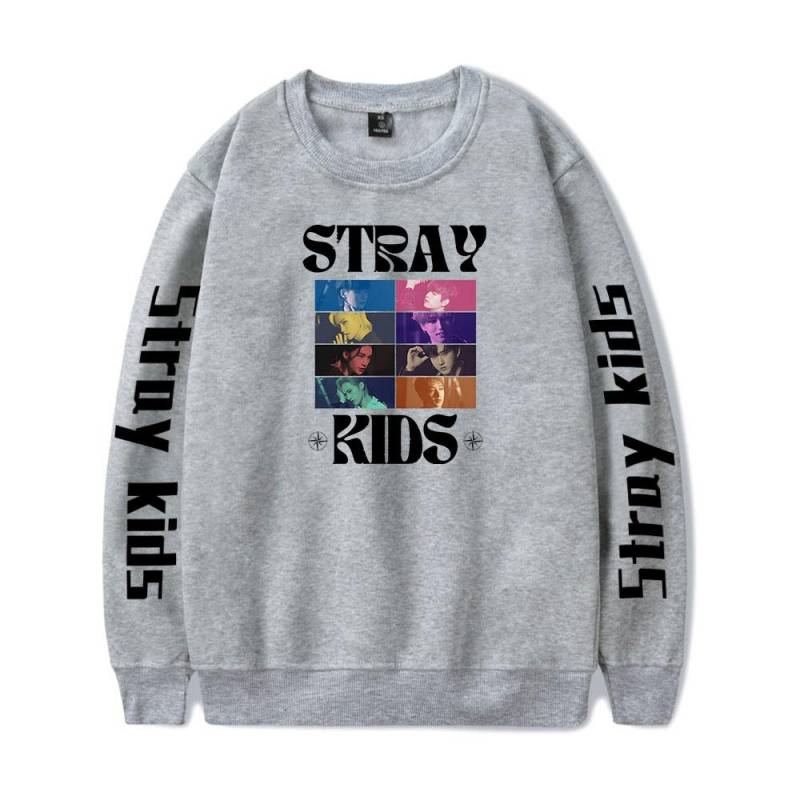 Heiße Mode Stray Kids Buchstabenaufdruck Übergroßer Hoodie Damen Herren O-Ausschnitt Langarm Rundhals Sweatshirt Lässiger Trainingsanzug L grau von Joom DACH