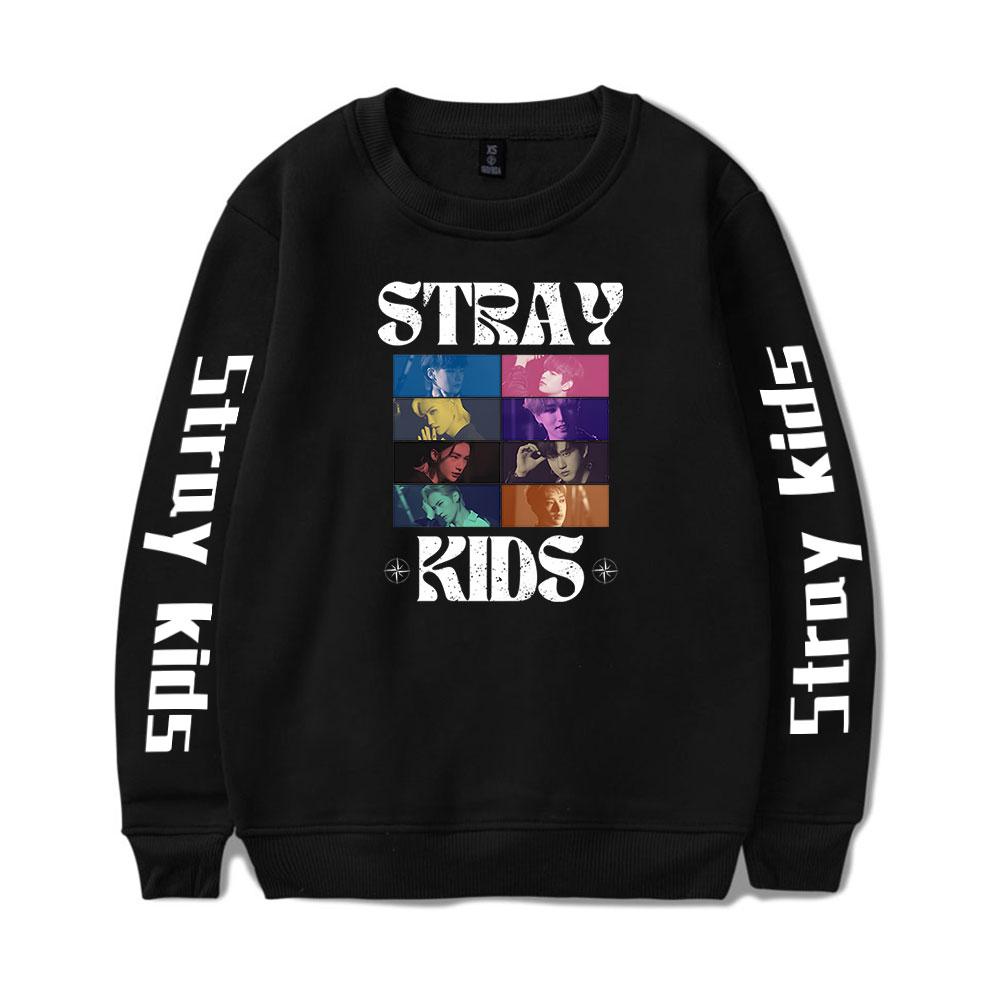 Heiße Mode Stray Kids Buchstabenaufdruck Übergroßer Hoodie Damen Herren O-Ausschnitt Langarm Rundhals Sweatshirt Lässiger Trainingsanzug M schwarz von Joom DACH