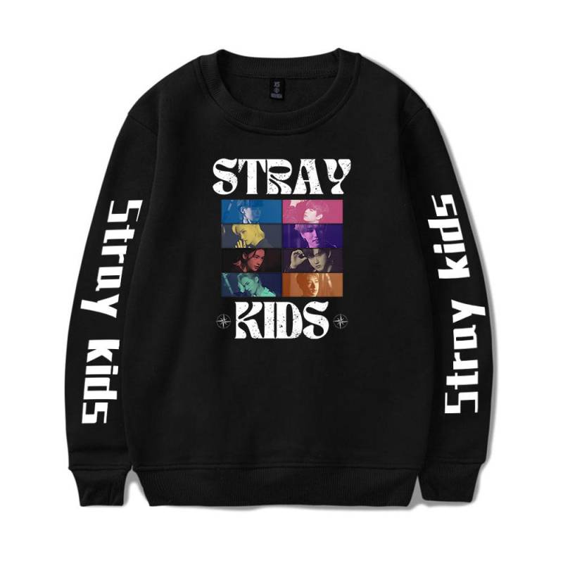 Heiße Mode Stray Kids Buchstabenaufdruck Übergroßer Hoodie Damen Herren O-Ausschnitt Langarm Rundhals Sweatshirt Lässiger Trainingsanzug M schwarz von Joom DACH