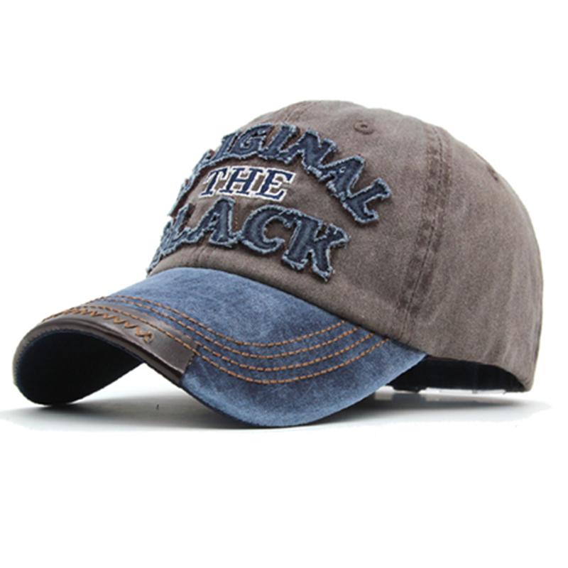 Heiße Retro-Baseballmütze aus gewaschener Baumwolle, Snapback-Hut für Männer und Frauen, lässige 3D-Schriftzug-Kappe 54cm-62cm blau/kaffeebraun von Joom DACH