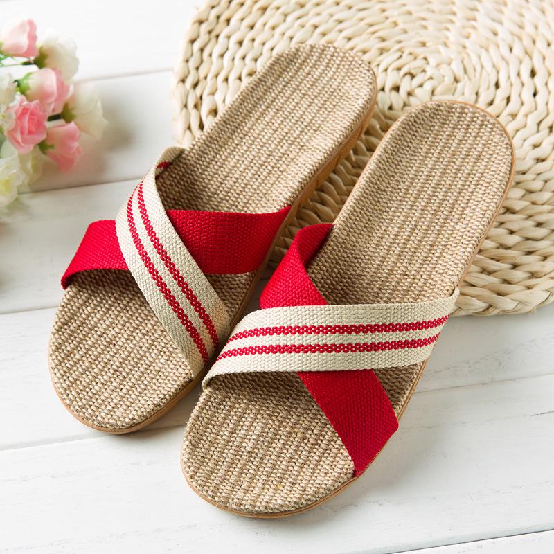 Heiße neue Sommer-Männer Flachs Flip Flop Canvas Leinen rutschfeste Designer flache Sandalen Hause Hausschuhe Mann Mode Dias Casual Strohschuh 39-40 von Joom DACH