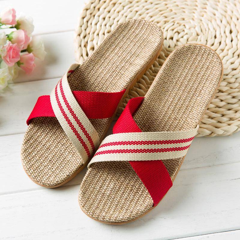 Heiße neue Sommer-Männer Flachs Flip Flop Canvas Leinen rutschfeste Designer flache Sandalen Hause Hausschuhe Mann Mode Dias Casual Strohschuh 39-40 von Joom DACH