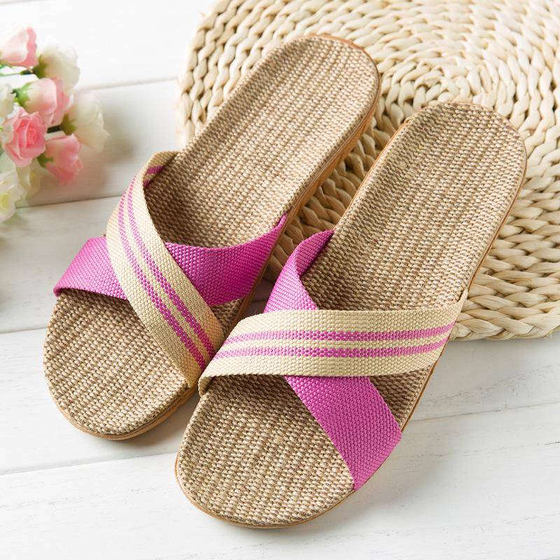 Heiße neue Sommer-Männer Flachs Flip Flop Canvas Leinen rutschfeste Designer flache Sandalen Hause Hausschuhe Mann Mode Dias Casual Strohschuh 39-40 von Joom DACH