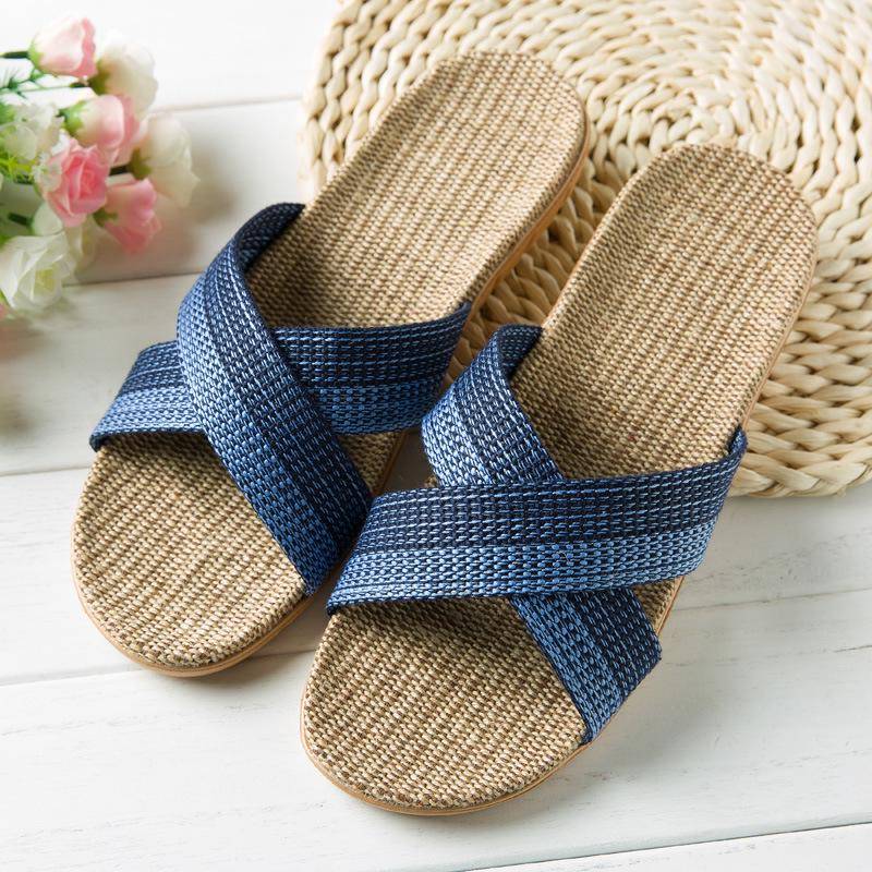 Heiße neue Sommer-Männer Flachs Flip Flop Canvas Leinen rutschfeste Designer flache Sandalen Hause Hausschuhe Mann Mode Dias Casual Strohschuh 42-43 von Joom DACH