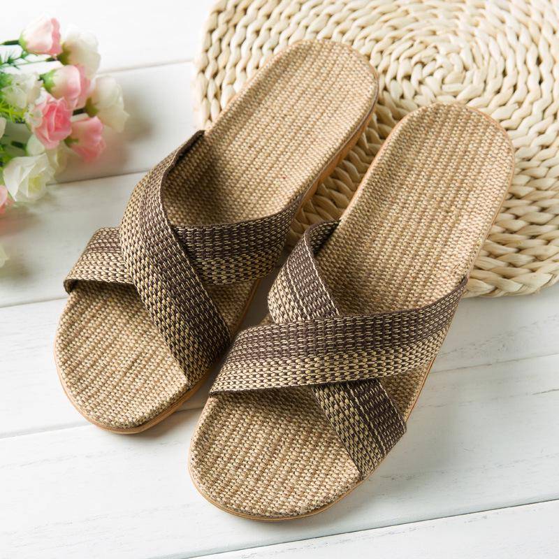 Heiße neue Sommer-Männer Flachs Flip Flop Canvas Leinen rutschfeste Designer flache Sandalen Hause Hausschuhe Mann Mode Dias Casual Strohschuh 42-43 von Joom DACH