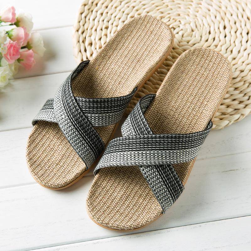 Heiße neue Sommer-Männer Flachs Flip Flop Canvas Leinen rutschfeste Designer flache Sandalen Hause Hausschuhe Mann Mode Dias Casual Strohschuh 42-43 von Joom DACH