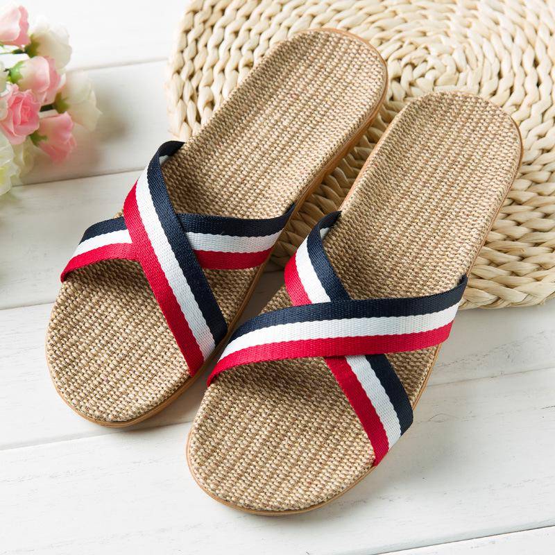 Heiße neue Sommer-Männer Flachs Flip Flop Canvas Leinen rutschfeste Designer flache Sandalen Hause Hausschuhe Mann Mode Dias Casual Strohschuh 42-43 von Joom DACH