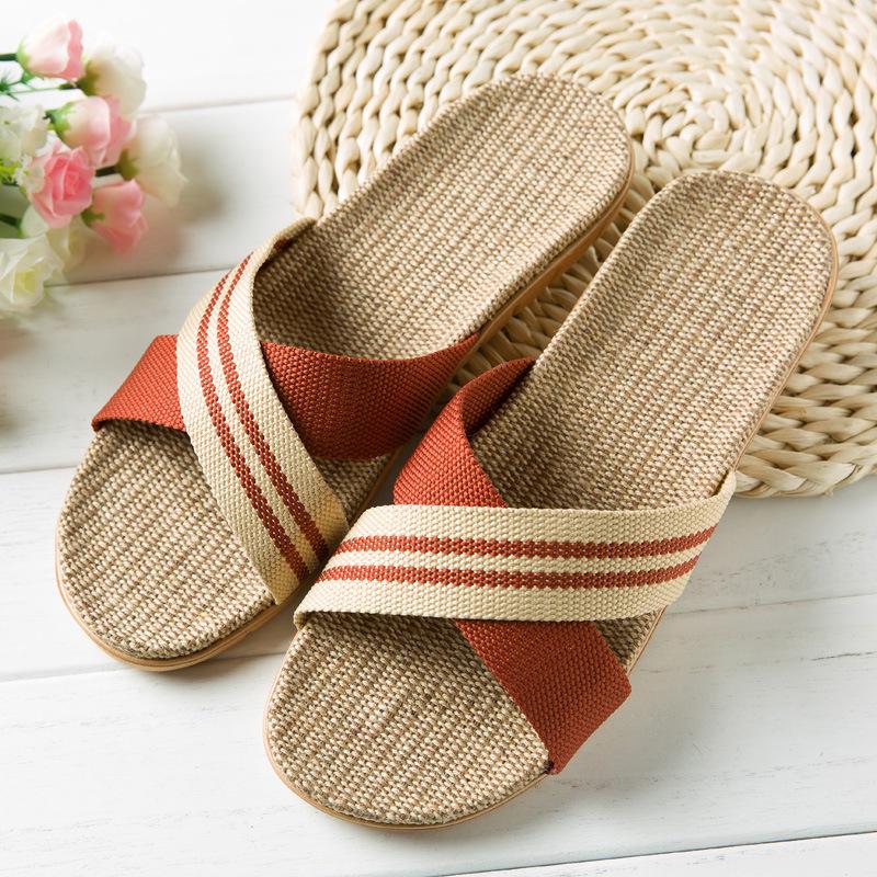 Heiße neue Sommer-Männer Flachs Flip Flop Canvas Leinen rutschfeste Designer flache Sandalen Hause Hausschuhe Mann Mode Dias Casual Strohschuh 42-43 von Joom DACH