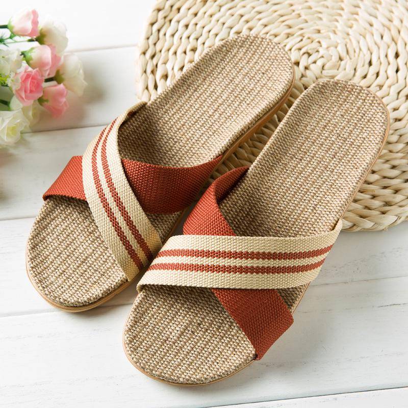 Heiße neue Sommer-Männer Flachs Flip Flop Canvas Leinen rutschfeste Designer flache Sandalen Hause Hausschuhe Mann Mode Dias Casual Strohschuh 42-43 von Joom DACH