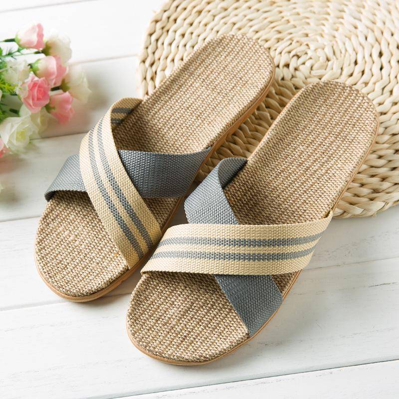 Heiße neue Sommer-Männer Flachs Flip Flop Canvas Leinen rutschfeste Designer flache Sandalen Hause Hausschuhe Mann Mode Dias Casual Strohschuh 44-45 von Joom DACH
