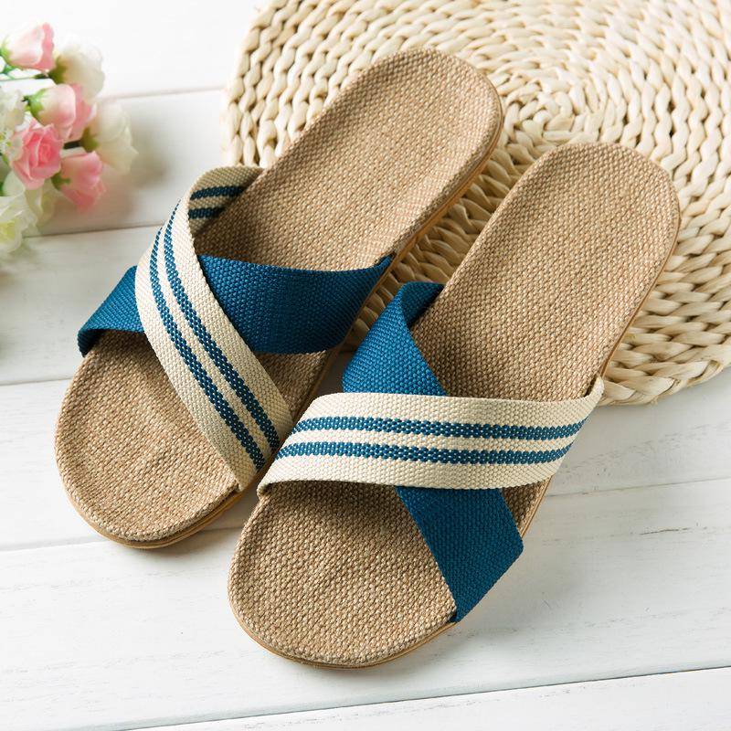 Heiße neue Sommer-Männer Flachs Flip Flop Canvas Leinen rutschfeste Designer flache Sandalen Hause Hausschuhe Mann Mode Dias Casual Strohschuh 44-45 von Joom DACH