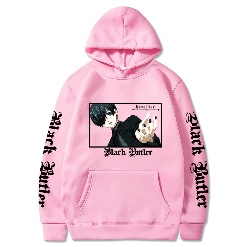 Heißer Anime Black Butler Phantomhive Ciel Grafikdruck Kapuzenpullover Herren Damen Manga Hoodies Lässig Locker Pullover Harajuku Sweatshirt XS rosa von Joom DACH