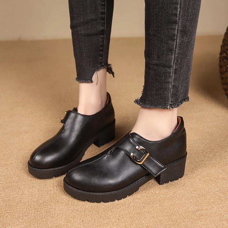 Heißer Verkauf Damen Schuhe Gürtelschnalle Damen High Heels Mode Runde Zehenpartie Büro und Karriere Neu Übergröße Einfarbige Absätze Damen 43 schwarz von Joom DACH