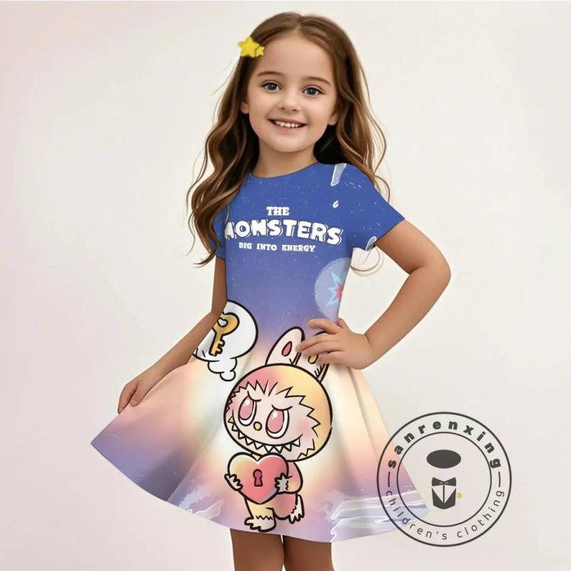 L-LABUBU-A 3D-Druck Kleid Mädchen Kinder Günstige Mode Sommer Langes Freizeitkleid 3 für 99 Cent Aktion 120 von Joom DACH