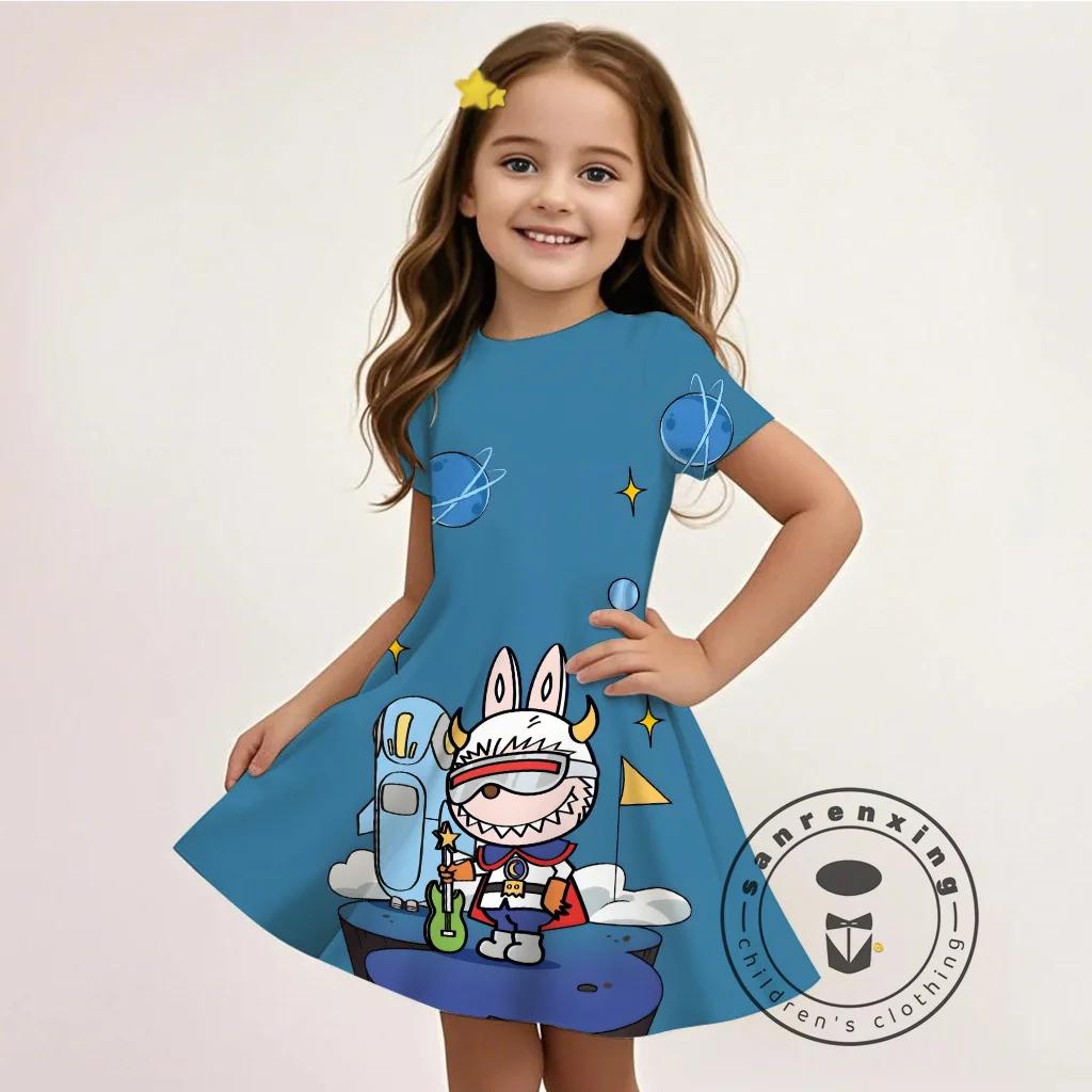 L-LABUBU-A 3D-Druck Kleid Mädchen Kinder Günstige Mode Sommer Langes Freizeitkleid 3 für 99 Cent Aktion 130 von Joom DACH