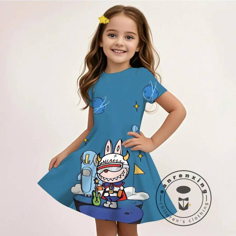 L-LABUBU-A 3D-Druck Kleid Mädchen Kinder Günstige Mode Sommer Langes Freizeitkleid 3 für 99 Cent Aktion 130 von Joom DACH