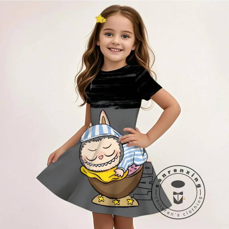 L-LABUBU-A 3D-Druck Kleid Mädchen Kinder Günstige Mode Sommer Langes Freizeitkleid 3 für 99 Cent Aktion 140 von Joom DACH