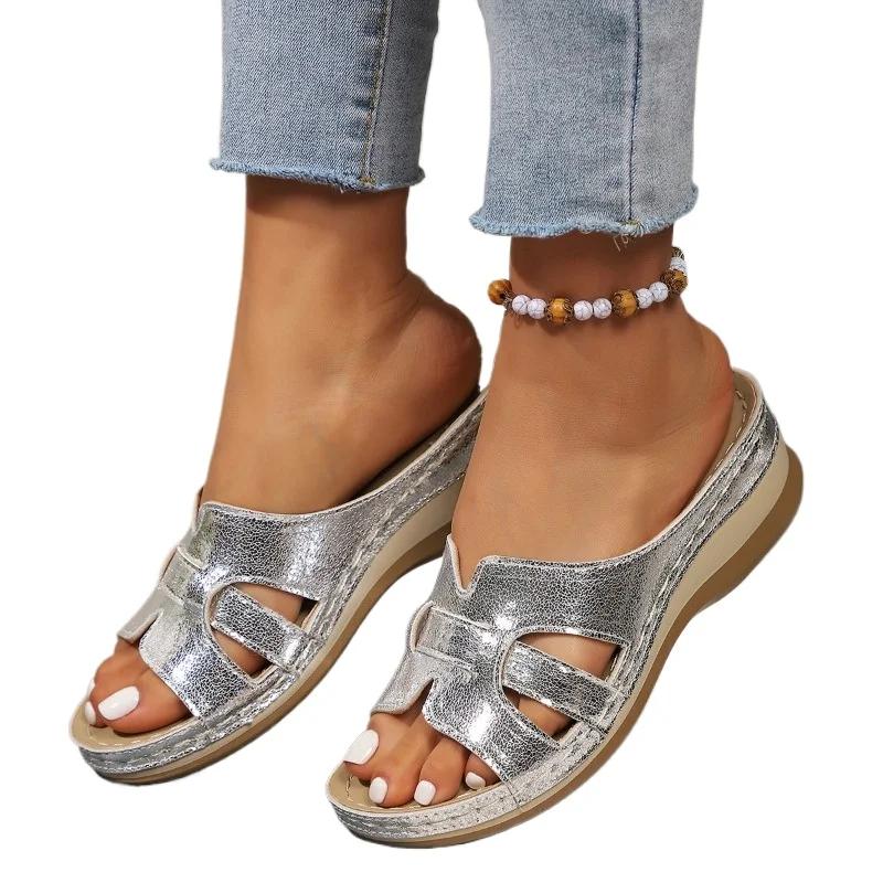 Heißer Verkauf Schuhe Weibliche Offene spitze frauen Hausschuhe Plus Größe Outdoor Casual Hausschuhe Frauen Runde Kappe Keile frauen Sandalen 43 von Joom DACH